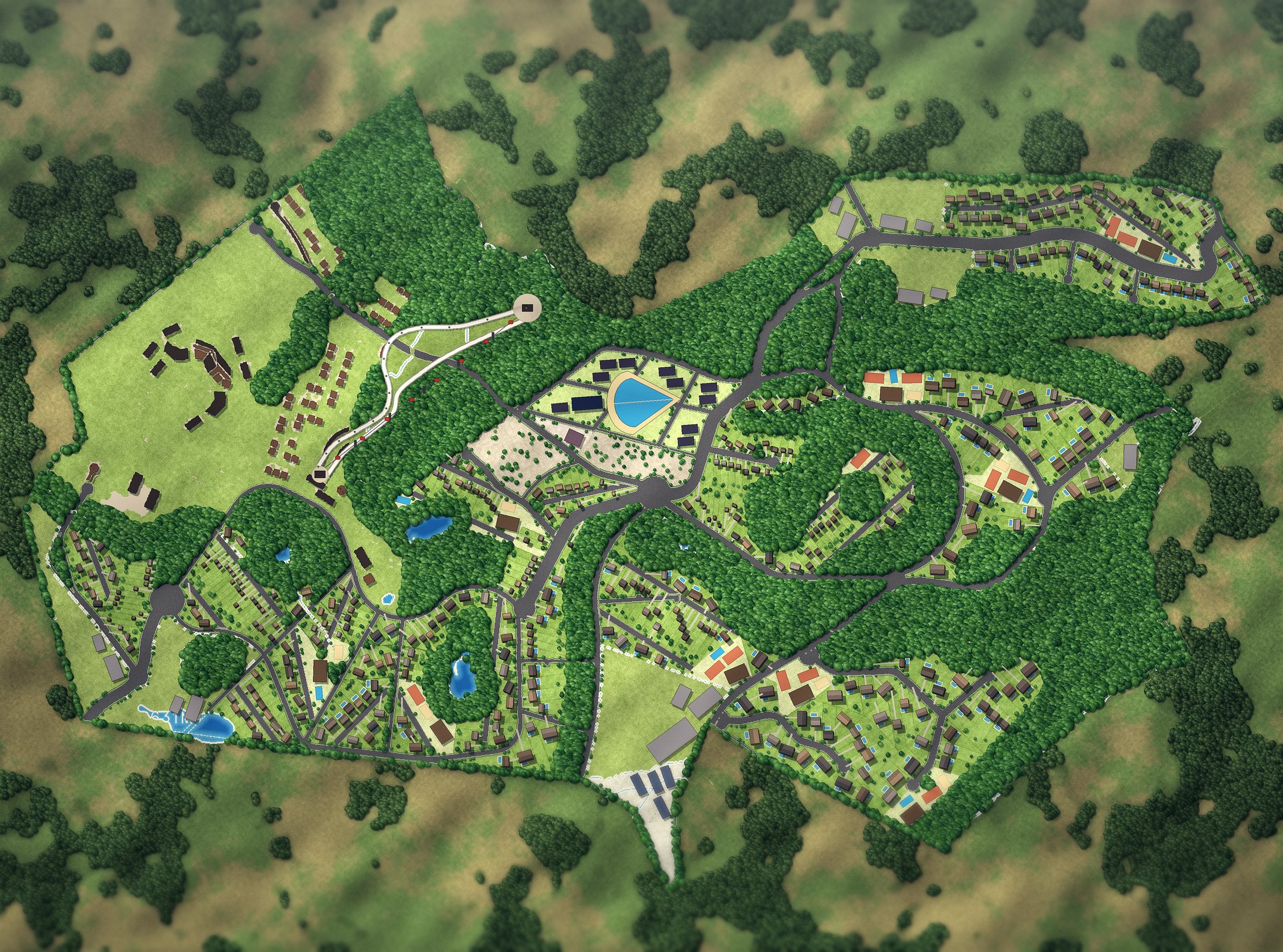 Sirena Gramado built out, aerial view with the houses on each lot