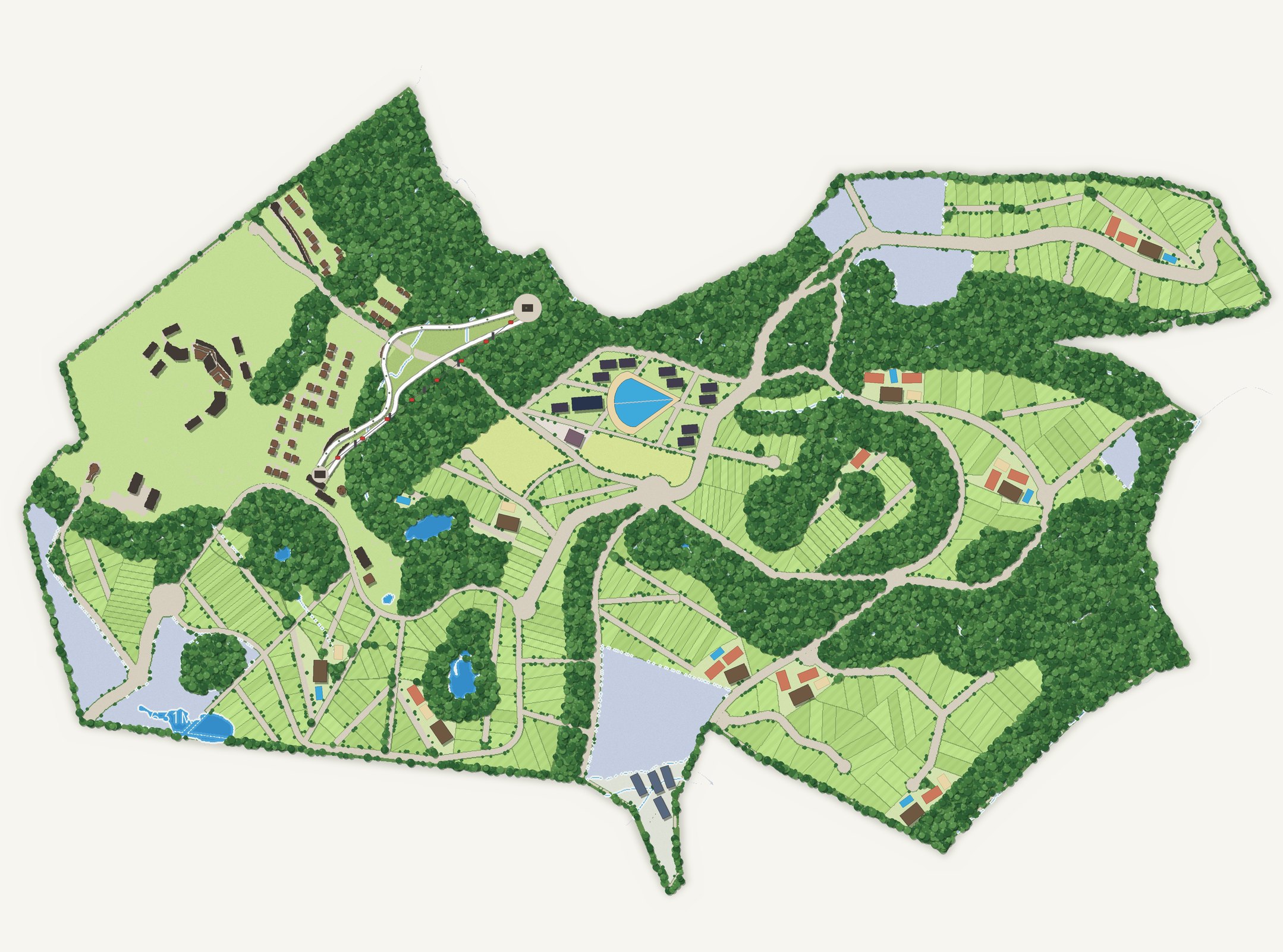 Sirena Gramado masterplan with the gated communities, lots, Surf Village and public areas